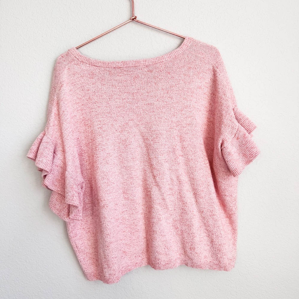 Madewell Ruffle Sleeve Sweater Tee Peach Marled Knit L